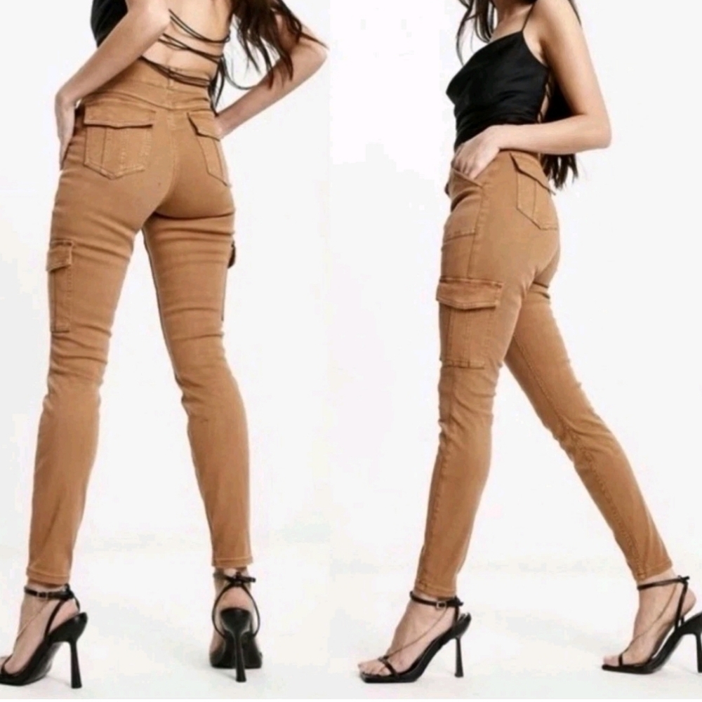 SPANX Stretch Twill Ankle Cargo Pants Women's XL Brown Honey Glow High-Rise
